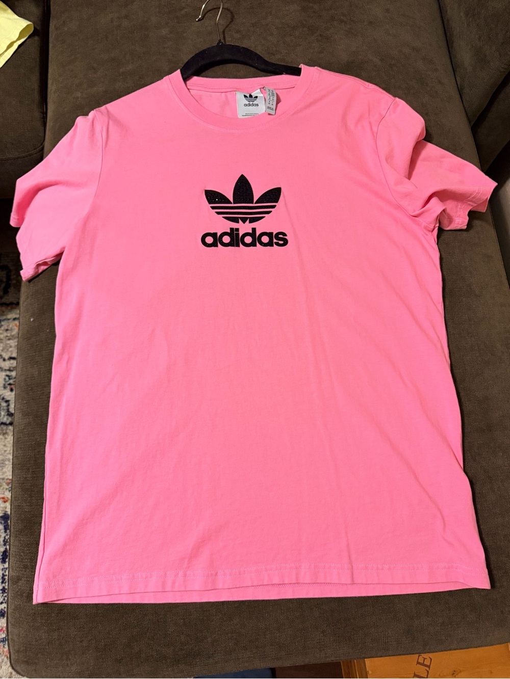 adidas Pink Short Sleeve Trefoil Rhinestone Logo